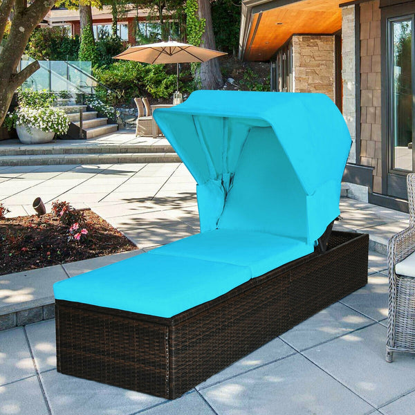 Ideal for indoor and outdoor use  suitable for beach  poolside  balcony and porch <br>PE rattan material  durable  environmentally friendly  weather resistant <br>Adjustable backrest and retractable canopy  meeting your different needs <br>Sponge padded s