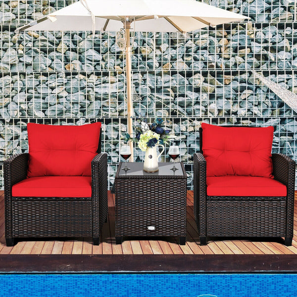 The strong and sturdy steel frame ensures the sturdiness of the set<br>Hand-woven rattan can withstand moderate rain or wind in outdoor<br>A wide armrest in suitable height is good for supporting and relaxing your arm<br>Thick and soft cushion with a high