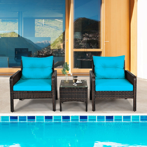 Made of high-quality PE rattan with strong toughness  it is not easy to break<br>Sturdy metal frame structure with superior load-bearing performance<br>A soft sponge filled cushions  comfortable and breathable<br>The thick tempered glass tabletop is sturd
