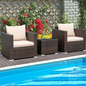 Made of sturdy steel and premium rattan  the sofa set is sturdy and durable which can be used for a long time. Â  Comes with a tempered glass top table  not only can you place some drinks or snacks on the hard tabletop to take conveniently but also some d