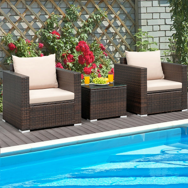Made of sturdy steel and premium rattan  the sofa set is sturdy and durable which can be used for a long time. Â  Comes with a tempered glass top table  not only can you place some drinks or snacks on the hard tabletop to take conveniently but also some d