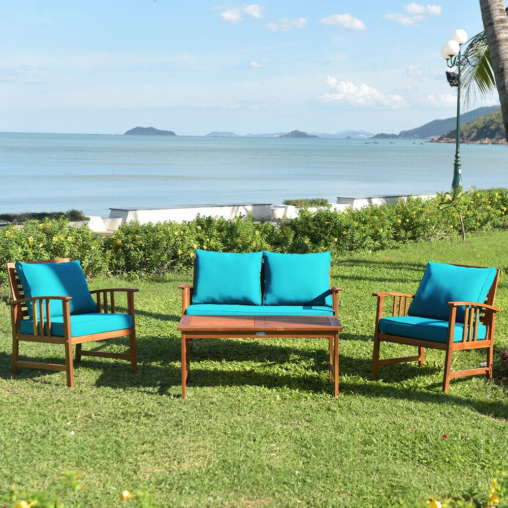 The solid and hardwood frame adds sturdiness to the set Not easy to deform and crack of the frame Painted with clear varnish and beauty can be kept for a long time Rearranged in various ways to meet your different needs Thick and soft cushions will provid