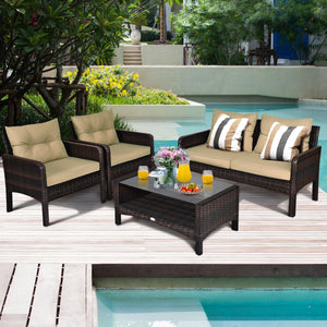 The rugged frame ensures sturdiness and stableness<br>Functional and beautiful design perfect for garden  backyard  and balcony<br>Rattan coffee table with tempered glass top and large storage space<br>Thick and comfortable cushions with removable cover<b