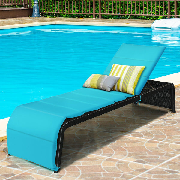 Tightly hand-woven rattan can withstand the moderate change in weather <br>The heavy-duty steel frame ensures the sturdiness of the chaise lounge <br>Adjustable backboard with five different positions <br>Soft and thick cushion for comfortable seating <br