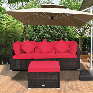 Includes 2 corner sofas  1armless table and 1 ottoman for versatile use<br>Sturdy powder-coated steel frame provides strong durability and stability<br>All-weather and wear-resistant PE rattan provides a long service life<br>Thick and soft sponge padded c