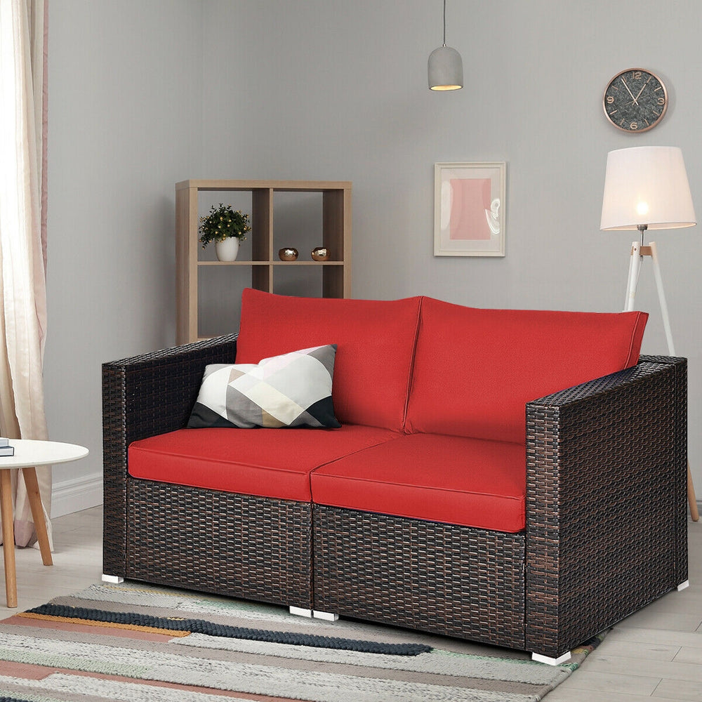 Power coated and solid steel frame adds sturdiness and durability<br>Tight and hand-woven rattan to withstand change of weather<br>2 of the corner sofas can be used separately<br>Aluminum foot pads protect bottom rattan from scratching<br>Wide armrest for