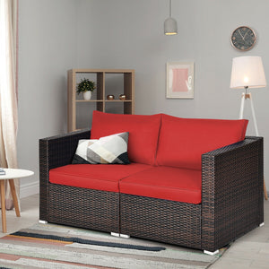 Power coated and solid steel frame adds sturdiness and durability<br>Tight and hand-woven rattan to withstand change of weather<br>2 of the corner sofas can be used separately<br>Aluminum foot pads protect bottom rattan from scratching<br>Wide armrest for