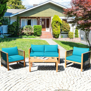 Solid and hard wooden frame enhances sturdiness of the set. <br>Rearrangeable in various configurations to meet your varying needs <br>Thick and soft cushions provide an excellent comfort. <br>Elegant and tight nylon rope decorated armrest. <br>Zipper int