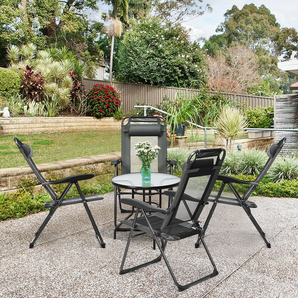 This foldable sling chair is ergonomically designed with an adjustable backrest in seven tilting positions for reading mode  relaxing mode and sleeping mode. Â  Made of steel frame and oxford fabric  this foldable sling chair can hold up to 300 lbs. And t
