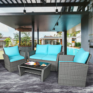 Includes 2 armchairs  1 loveseat and 1 coffee table for versatile use<br>Sturdy power coated steel frame provides strong durability and stability<br>Thick tempered glass tabletop to hold your drinks  meals and more<br>Coffee table with a spacious shelf pr