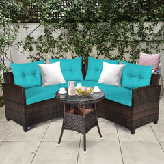 The sturdy and durable steel frame ensures sturdiness of the set<br>Tight and hand-woven rattan can withstand moderate rain or wind<br>Thick and soft cushion with a high-density sponge for your hip and back<br>Cover with the zipper of the seat cushion is 