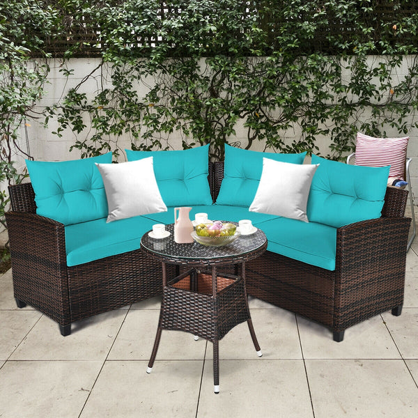 The sturdy and durable steel frame ensures sturdiness of the set<br>Tight and hand-woven rattan can withstand moderate rain or wind<br>Thick and soft cushion with a high-density sponge for your hip and back<br>Cover with the zipper of the seat cushion is 