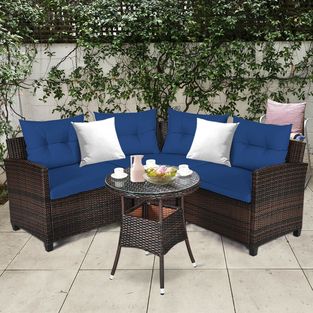 The sturdy and durable steel frame ensures sturdiness of the set<br>Tight and hand-woven rattan can withstand moderate rain or wind<br>Thick and soft cushion with a high-density sponge for your hip and back<br>Cover with the zipper of the seat cushion is 