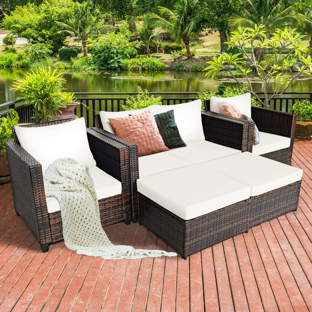 Durable and weather-resistant material can be used for a long time<br>Sturdy frame ensures strong stability and large bearing capacity<br>Removable cushion cover with zipper makes it convenient to clean<br>Soft sponge cushions and pillows provide more com