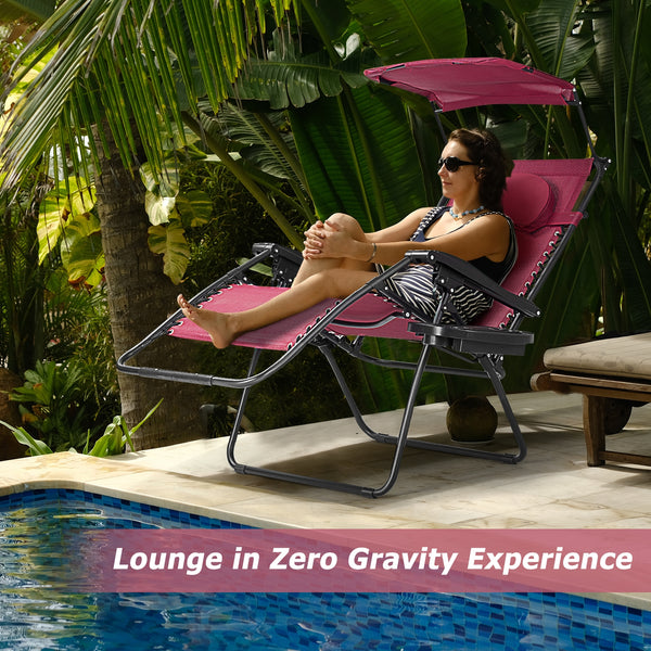 Steel tubes frame  durable and sturdy Incline and adjustable back to fit your body A removable headrest comes with to add comfort With a removable cup and magazine holder A adjustable sun shade canopy provided to protect your head from the ultraviolet ray