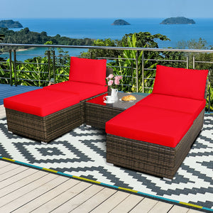 Power coated and solid steel frame adds sturdiness of the set<br>Tight and hand-woven rattan to withstand the change of weather<br>Exquisite table has a removable glass which is easy to clean<br>Aluminum feet at bottom protect bottom rattan and prevent sl