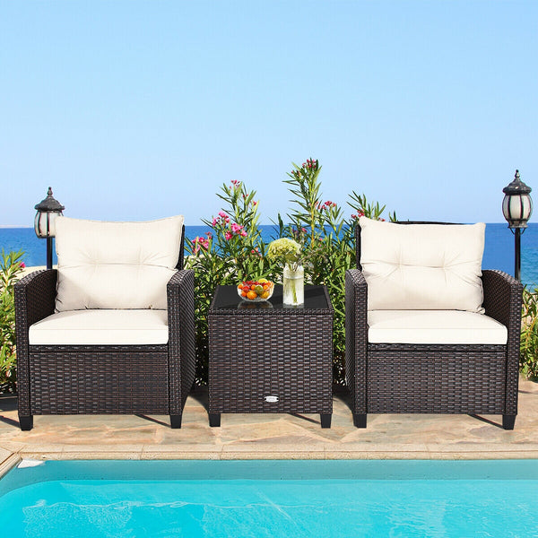The strong and sturdy steel frame ensures the sturdiness of the set<br>Hand-woven rattan can withstand moderate rain or wind in outdoor<br>A wide armrest in suitable height is good for supporting and relaxing your arm<br>Thick and soft cushion with a high
