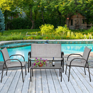 Including 1 loveseat  2 single sofas  and 1 tea table with a glass top<br>High quality and brand new<br>Modern and fashionable design<br>Solid steel frame  durable and sturdy<br>Tea table with a large tabletop<br>Perfect display<br>Wonderful for outdoor l