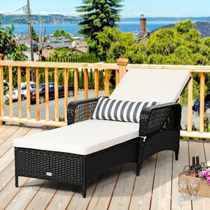 6-Gear adjustable backrest meets various sitting needs<br>Thick padded cushion and lumbar pillow for a comfortable experience<br>Weather-resistant PE wicker rattan chairs for indoor and outdoor use<br>Non-slip and anti-scratch foot pads ensure safe using 