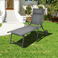 This cotton-padded patio chaise lounge chair is really utility and functional in your daily life. Â  With our lounge chair  you can do multiple outdoor activities  like fishing  sunbathing or taking a nap. The adjustable backrest helps you find out the mo