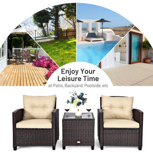 The strong and sturdy steel frame ensures the sturdiness of the set<br>Hand-woven rattan can withstand moderate rain or wind in outdoor<br>A wide armrest in suitable height is good for supporting and relaxing your arm<br>Thick and soft cushion with a high