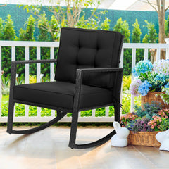Sturdy and durable frame with exquisite rattan <br>Comfortable and safe rocking function <br>Thick and soft cushion for seat and back <br>Cushions are fixed by strings to prevent a move <br>Pads at the bottom can avoid sliding and protect rattan <br>Desig