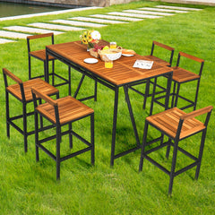 This outdoor high-dining set with 6 comfortable bar stools will be the perfect area for inviting your friends and family to enjoy the delicious foods together. Â  On the center of the tabletop  there is a 1.9" umbrella hole for putting your patio umbrella