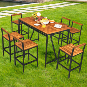 This outdoor high-dining set with 6 comfortable bar stools will be the perfect area for inviting your friends and family to enjoy the delicious foods together. Â  On the center of the tabletop  there is a 1.9" umbrella hole for putting your patio umbrella