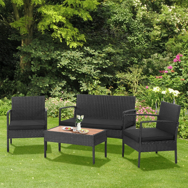 Including 2 single sofas  1 loveseat and 1 coffee table <br>Cozy cushions are filled with high-density sponge for higher comfort <br>High backrest and curved armrests help rest your back and arms <br>Large table is designed for your beverages  snacks  boo