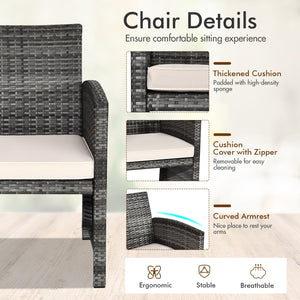 Rattan patio set includes one loveseat  two single chairs and one coffee table. <br>Made of high-quality rattan with strong built-in frame structure <br>Functional and beautiful design perfect for garden  backyard and balcony <br>Rattan coffee table with 
