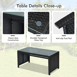 Comes with foot pads to protect the floor and add stability to the set<br>High-quality rattan and steel materials are used to ensure a long lifespan<br>PE rattan is waterproof and corrosion resistant<br>Suitable for balcony  rooftop  backyard  poolside  a