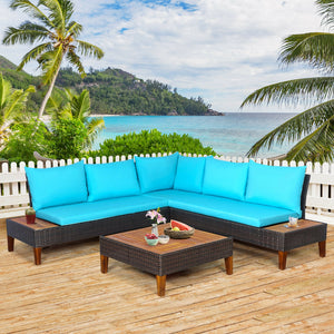 With comfy cushions  large seats  practical coffee table and 2 handy side tables  this outdoor conversation not only provides ultimate coziness for sitting  but also brings large space for accommodating different items. Â  What's more  the solid acacia wo