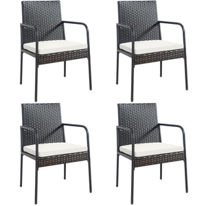High-quality PE rattan for weather-resistant<br>Sturdy steel frame with powder-coated for rustproof<br>Avoid scratching the floor with anti-slip foot pads<br>Come with a strong loading capacity of up to 400 lbs<br>Padded cushions for a comfy sitting exper