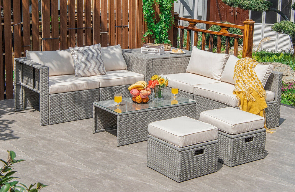 The full set comes in 4 separate packages  which might not arrive on the same day<br>8-piece seat for more creative combinations<br>Fetch different belongings with ease because of the practical coffee table<br>Sturdier and safer to use with high quality t