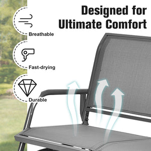 Made of solid steel which is rust-proof and waterproof for longer use <br>Breathable and durable fabric for comfortable seating experience <br>Smooth and gentle gliding system to make you relax <br>Can be placed on the ground steadily with stable base <br
