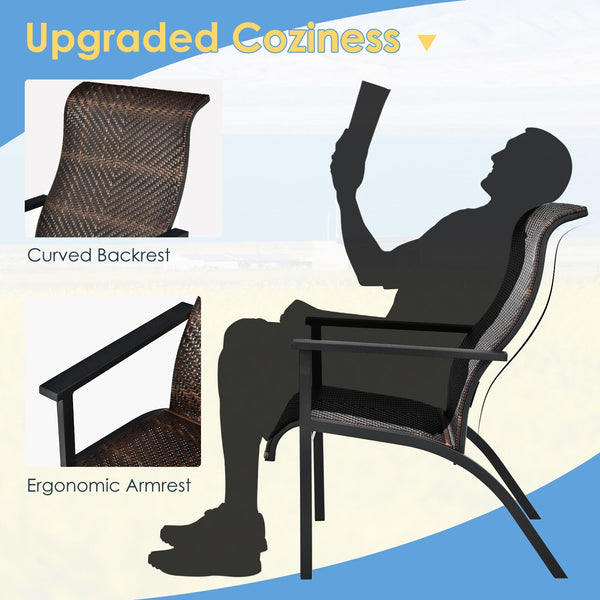 Made of weather-resistant PE rattan and thickened steel pipes with powder coating  this outdoor bistro set can stand the test of time. Â  Which also can be a beautiful addition to your garden  lawn  backyard  patio  balcony or other indoor areas. With com