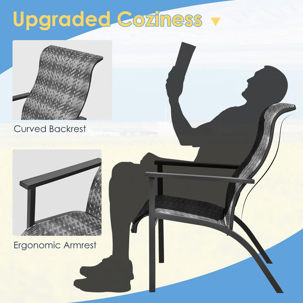 Made of weather-resistant PE rattan and thickened steel pipes with powder coating  this outdoor bistro set can stand the test of time. Â  Which also can be a beautiful addition to your garden  lawn  backyard  patio  balcony or other indoor areas. With com