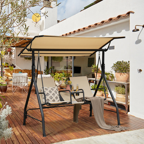 Made of high quality fabric that is breathable  fast drying and wear resistant  the outdoor patio swing chair is durable and comfortable to sit on. Â  Additionally  the heavy-duty spring hook as well as the strong steel frame ensure the stability and hold