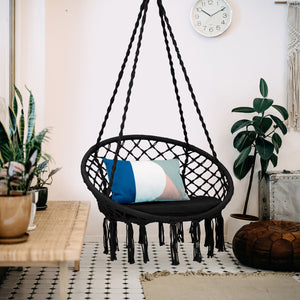 Great ways for indoor or outdoor relaxation with gentle swinging Inclined backrest and soft padded cushion for ultimate comfort Can be hung in 2 ways for different hanging places Included accessories (1 x S-shaped hook  1 x snap hook and 1 x strap) for gr