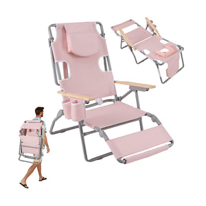 3-in-1 design: suitable for full flat sunbathing  lounging  or sitting<br>The face and arm holes allow for reading books or playing mobile while sunbathing<br>Comes with a detachable pillow  a footrest  and wood armrests for enhanced comfort<br>Equipped w