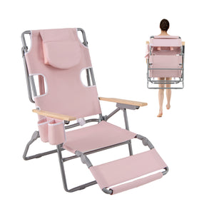 3-in-1 design: suitable for full flat sunbathing  lounging  or sitting<br>The face and arm holes allow for reading books or playing mobile while sunbathing<br>Comes with a detachable pillow  a footrest  and wood armrests for enhanced comfort<br>Equipped w