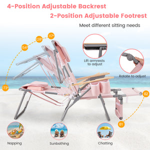 3-in-1 design: suitable for full flat sunbathing  lounging  or sitting<br>The face and arm holes allow for reading books or playing mobile while sunbathing<br>Comes with a detachable pillow  a footrest  and wood armrests for enhanced comfort<br>Equipped w