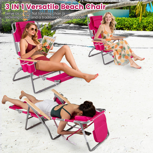 3-in-1 design: suitable for full flat sunbathing  lounging  or sitting<br>The face and arm holes allow for reading books or playing mobile while sunbathing<br>Comes with a detachable pillow  a footrest  and wood armrests for enhanced comfort<br>Equipped w