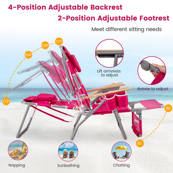 3-in-1 design: suitable for full flat sunbathing  lounging  or sitting<br>The face and arm holes allow for reading books or playing mobile while sunbathing<br>Comes with a detachable pillow  a footrest  and wood armrests for enhanced comfort<br>Equipped w