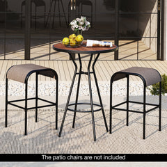 The patio bistro set includes a bar height table and 2 bar stools<br>Designed with a 1.6" coverable umbrella hole (umbrella is not included)<br>An umbrella base is required to maintain stability but not included<br>Features a wood-grained DPC tabletop tha