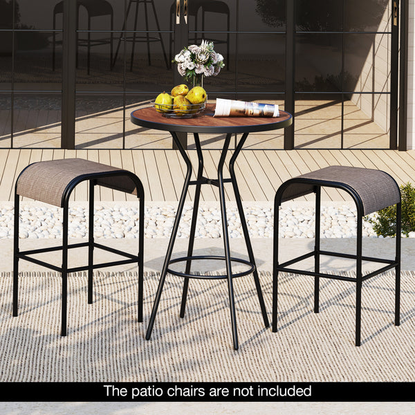 The patio bistro set includes a bar height table and 2 bar stools<br>Designed with a 1.6" coverable umbrella hole (umbrella is not included)<br>An umbrella base is required to maintain stability but not included<br>Features a wood-grained DPC tabletop tha