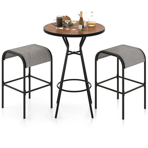 The patio bistro set includes a bar height table and 2 bar stools<br>Designed with a 1.6" coverable umbrella hole (umbrella is not included)<br>An umbrella base is required to maintain stability but not included<br>Features a wood-grained DPC tabletop tha
