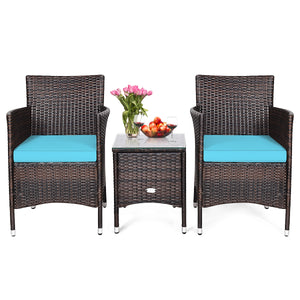 This item includes 2 rattan chairs(with cushions)  a coffee table and instruction<br>Rattan chair with comfortable cushions  adds elegance and practicality<br>The ergonomic armrest and the cradle-shape seat provide a relaxing zone<br>A coffee table with t