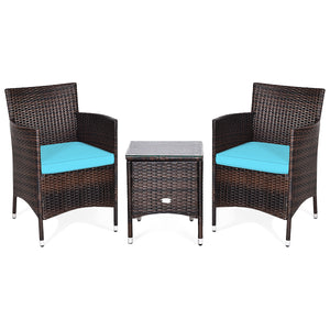 This item includes 2 rattan chairs(with cushions)  a coffee table and instruction<br>Rattan chair with comfortable cushions  adds elegance and practicality<br>The ergonomic armrest and the cradle-shape seat provide a relaxing zone<br>A coffee table with t