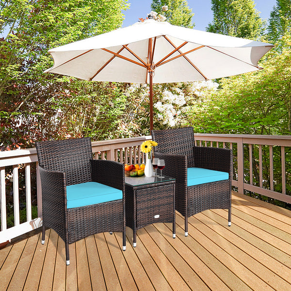 This item includes 2 rattan chairs(with cushions)  a coffee table and instruction<br>Rattan chair with comfortable cushions  adds elegance and practicality<br>The ergonomic armrest and the cradle-shape seat provide a relaxing zone<br>A coffee table with t